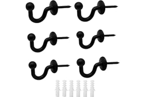 RAMONI Black Curtain Tie Backs, 6 PCS Curtain Tie Backs Hooks, Curtain Tie Backs Hooks, Heavy Duty U Shaped Curtain Tieback Holder, Securely Hold Your Curtains Clothes Coat (Black)