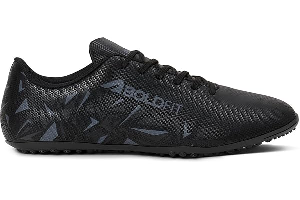 Boldfit Football Shoes for Man, Lightweight Turf & Ground Football Studs with Non-Marking High-Grip Sole, Breathable Mesh Upper, Cushioned Support & Anti-Slip Training Cleats Black