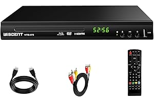 WISCENT HD Blu-Ray Disc Player for TV with HDMI and AV Cables, 1080P Home Theater Play Region B 2 Bluray Players UK and All DVDs with Dolby Audio/DTS, Built-in PAL NTSC, Coaxial Output, USB Input