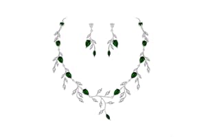 EVER FAITH Gioielli da Sposa per Le Donne Sposa Birdesmaid, Sparkly Zirconia cubica Pera Birthstone Foglia Collana Orecchini Set per Prom