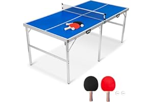 FCOUMY Faltbarer Tischtennistisch Indoor Ping Pong Tisch tragbarer Tischtennisplatte with Netz, Bälle, Schläger, blau 180 x90 x76 cm