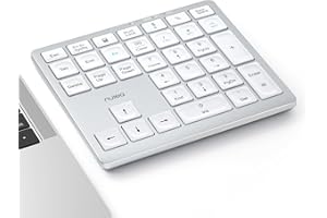 Nulea Wireless Bluetooth 5.0 Portable Numeric Keyboard, USB-C Rechargeable, 34-Keys Bluetooth Keyboard for Data Entry, Compatible for Laptop, Mac, iMac, Tablet, PC Desktop Silvery white