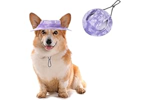 BLUE DREAM ISLAND Chapeau cloche rond pour animal de compagnie, chapeau rond pour chien avec trou d'oreille, chapeau de sport réglable pour l'extérieur, voyage, protection solaire pour chat et chiens_M (violet)