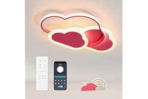 BLMYL Plafoniera LED 32W Lampada da Soffitto per Camera dei bBambini, Lampada Nuvola Creativa,Lampade LED da Soffitto Dimmerabili con Telecomando 3000K-6000K, 42CM Rosa Lampada da Soffitto a LED per Soggio