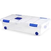 Plastic Forte Storage Box, Transparent, 30 Litres, with Wheels