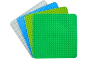 Lekebaby 4PCS Classic Large Base Plates Compatible with All Major Brands, 38 x 38 cm Building Plate for Creative Toddlers and Kids Toys,Green/Light Green/Grey/Blue