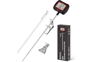 BOMATA 20cm Long Probe Candy Thermometer with Pot Clip, Rotating Display, High Accuracy Instant Read Digital Thermometer for Candles, Liquids, Cooking, Grilling and More…