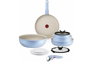 Tefal Ingenio Serenity, Batterie de cuisine 11pièces, Revêtement antiadhésif, Poignées amovibles sécurisées, Design empilable, L827SB04