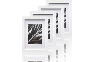 VUVUZULA A5 Frame White Picture Frames A5 Photo Frame with Mount for A6 Photo A5 Certificate Set of 4 with Real Glass