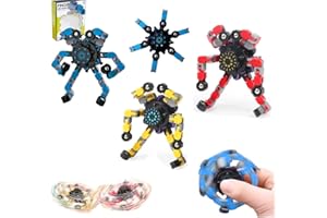 Mciskin 2PCS Tip Spin Top, Handheld Fidget Spinners, Twisted and Deformed Doll Decompression Tricky Deformable Fingertip Gyro Robot Funny Sensory Toy for Kids Adults (Random Color), TL-01