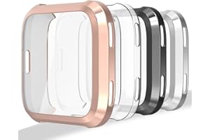Hianjoo [4-Pack] Screen Protectors Compatible with Fit bit Versa/Special Edition, Slim Protective Case Cover Replacement for Fit bit Versa/Special Edition - Rose Gold, Silver,Transparent,Black