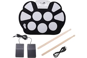 AGATIGE Juegos De Batería Eléctrica Para Adultos, Kit De Batería Enrollable Almohadilla De Batería Eléctrica Portátil De 9 Almohadillas Con Baquetas Pedal Y Cable Usb Para Niños Y Adultos