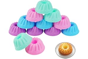 EXIN DEHCEN 12 Pezzi Stampo per Gugelhupf in Silicone, Stampi Muffin Silicone, Stampo Ciambella Silicone Riutilizzabili, Facili da Rilasciare per Torta al Dessert Budino (Diametro 6,5 cm,Altezza 3,5 cm,4 Colori)