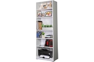 Absolute Deal Tall Narrow Bookcase Storage Unit With Adjustable Shelving Furniture For Living Room Home Office, White, 60 x 29 x 180 cm