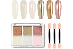 GZMAYUEN Pearl Nail Chrome Powders 6 Colors White Chrome Nail Powder Gold Rosa Mirror Effect Glitter Nail Powder