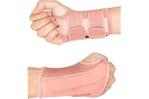 HYCOPROT Opaska na nadgarstek z metalową szyną, regulowana, oddychająca opaska na nadgarstek, opaska na nadgarstek z zespołem bolesnego nadgarstka, zestaw 2 szt. (różowa, lewa i prawa, S/M)