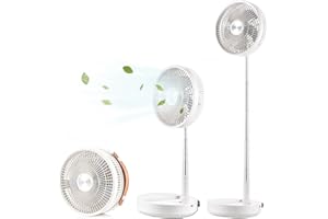 CalmGeek Ventilador de Plegable Pedestal, Ventilador Silencioso con Mando, USB Ventilador de Pie con Batería Recargable de 10800 mAh, 4 Velocidades de Viento 180° Oscilación Mesa Fan