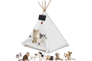 VINGVO Tente pour Animaux de Compagnie, Tente de Tipi de Jeu pour Animaux avec Coussin Intérieur Amovible, Maison Chien Interieur pour Chien/Chat (Blanc, M)
