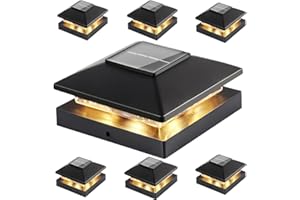 HoldOneLight Solar Post Cap Lights Outdoor, Waterproof Deck Fence Post Light for 4x4 Wood/Vinyl Posts Wooden Posts, Cool/Warm Lighting, Black (6Packs)