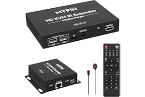 MYPIN 1080P HDMI KVM Extender Over Cat 6/7/8 Cable up to 492 ft, HD Digital Media Player for USB Drives, HDMI Extender with 3.5mm Audio & Loop Out, Support IR Remote, Support One to Many Connection