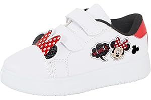Disney Scarpe da ginnastica da bambina con orecchie 3D di Minnie bianche, scarpe sportive con gancio e anello, facili da fissare