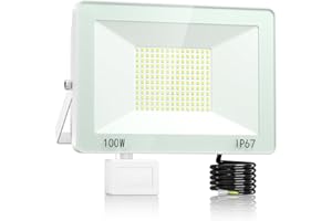 VRTOGTHE Projecteur LED Exterieur Detecteur De Mouvement - 100W 10000LM Lampe Exterieur Detecteur De Mouvement avec IP67 étanche et 3 Modes, 7000k Projecteur LED froide Pour Jardin, Cour, Usine, Rue