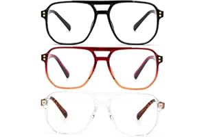 KoKoBin 3 Pack Übergröße Flieger Vintage Lesebrille Herren und Damen Quadratisch Federscharnier lesebrillen Anti Licht Blau Computer Leser