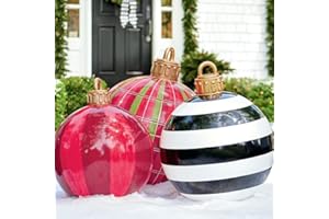 Settoo Decoración navideña hinchable de 60 cm, de PVC, bolas de Navidad personalizadas, con cilindro inflador, rayas blancas y negras