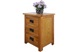 Aurotrice OAK Bedside Table 3 Drawers, NC Paint Cabinet, OAK MDF Board & Hardwood W:42 D:32 H:56 CM