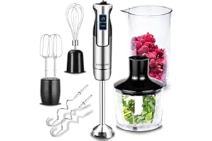 Lehmann Chowmei Blender ręczny zestaw 1200 W, Blender immersyjny z funkcją turbo i regulacją prędkości, elektryczny wielofunkcyjny blender ręczny, w zestawie 6-częściowy zestaw akcesoriów