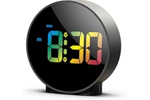 OQIMAX Digital LED Alarm Clock, Alarm Clocks Bedside with Colorful HD Curved Display, Battery/USB Powered Digital Clock with Snooze, 4 Adjustable Brightness, 2 Alarms, 12/24Hr for Bedroom, Office