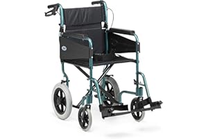 Days Lightweight Wheelchair for Adults, Escape Folding Wheelchairs, Compact Wheel Chair with Adjustable Footrests, Attendant Propelled, Padded Seat - Standard, Racing Green