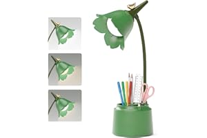COLEXY Lampe de Table D'étude Rechargeable Protection des Yeux, Tactile Lampe de Bureau à LED Portable avec Porte-stylo pour Enfants, Lampe de Chevet LED, Lampe de Lecture Dimmable,3 Modes de Couleur (Vert)