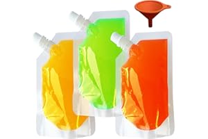 Yelinosk 20Pack Clear Drink Pouches 250ml with caps and Funnel for Festivals,Leak Proof Alcohol Juice Liquid Pouches Bags, Beverage Bags, Plastic Hip Flask for Parties, Picnic, Travel, Sports