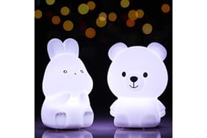 TREMDWOTO Bunny Night Light for Kids, Cute Bear Night lamp 7 Color Changing Kids Night Light with Tap Control, Battery Powered Squishy Silicone Soft Animal Nightlight Gifts for Baby Children Girls Boys