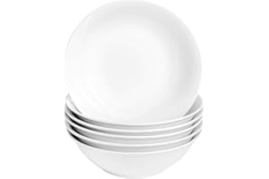 Argon Tableware 6X White Cereal Bowls 18cm (7") - Classic Breakfast, Soup, Ramen & Dessert Bowls - Durable Everyday Crockery for Home & Restaurants - Microwave & Dishwasher Safe