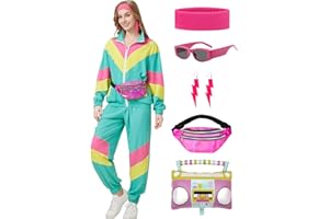 Coseaon 80er 90er Jahre Outfit Damen Trainingsanzug Jacke Hose Anzug 80er Retro Kleidung Accessoire 80s Kostüm Halloween Karneval Party (Grün, S)