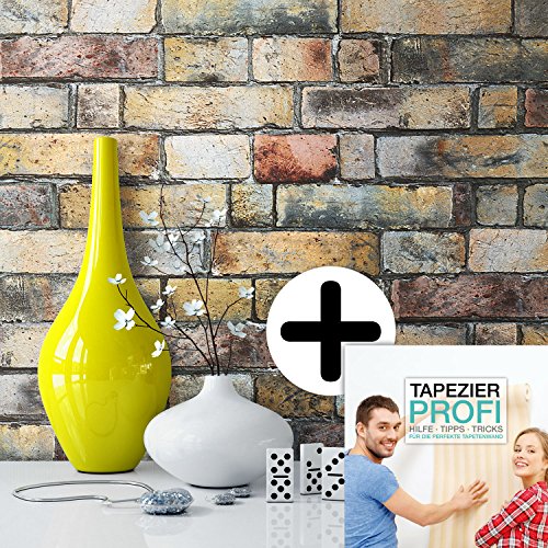 Steintapete Vliestapete Stein Beige Rot Grau Natur , schöne edle Tapete im Steinmauer Design , moderne 3D Optik für Wohnzimmer, Schlafzimmer oder Küche inkl. Newroom Tapezier Ratgeber mit super Tipps! - 4