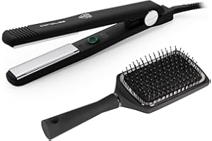 Corioliss C-Style | Plancha del Pelo | Placas de Titanio | Control de Temperatura 165º-220º | Iónica Antifrizz | Alisado Ondas | Incluye Cepillo Paddle | Calentamiento 30 Seg | Cable Giratorio | Black