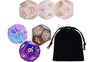 EIHI 6 pièces de dés du Zodiaque, Astrologie, Douze Signes de Constellation avec Chiffres dorés, Jouet Porte-Bonheur en Acrylique pour Jeu de Cartes de Tarot, Divination Sets