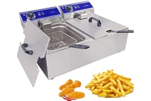 TAIMIKO Friteuse électrique commerciale 2 réservoir en acier inoxydable 3000W*2 220V-240V Thermostat 60-200 °C
