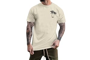 QWUVEDS Camiseta de manga corta para hombre con estampado de árboles, cuello redondo, cuello redondo, camiseta para hombre