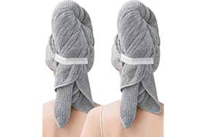 BellaGesundheit 2 Stück Mikrofaser Haarturban mit Elastischem Band – 100x60 cm, Schnell trocknend & Super Saugfähig für Langes Dickes Lockiges Haar (Grau&Grau)