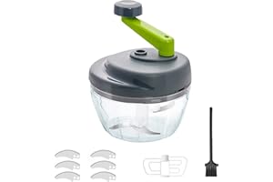 BAYUYI Hachoir Manuel,Hachoir Oignon Manuel, 520 Ml Livré avec 3 lames en acier inoxydable, 3 lames supplémentaires et un mixeur en bonus,Pour Légumes,Viande, Oignon, D'ail，broyage Des Aliments Pour Bébé (B)