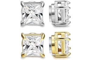 EUJEBEDA 2 Paires Boucles d'oreilles Magnétique en Acier Inoxydable pour Femme Homme Fille Boucle d Oreille Aimant Sans Trou Boucle d'oreille Clip Non Piercing Zirconium Ronde Clou Argent Or