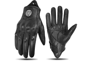 ‎MJMOTO mjmoto Schwarze Retro-Motorradlederhandschuhe - Atmungsaktive Touchscreen-Vollfingerhandschuhe für Motorradfahrer & -fahrerinnen - Klassische Vintage-Motorradhandschuhe