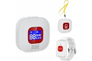 CHATTHEN Salvavita Anziani, Pulsante Salvavita Anziani WiFi, App Tuya Smart/Smart Life per Ricevere Notifiche da Remoto (Supporto solo 2.4GHz Wi-Fi), 1 Ricevitore + 1 Pulsante+1 Bracciale