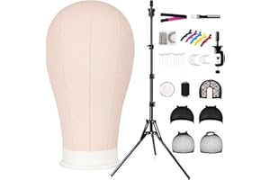 CASDUCT 63In Wig Stand Tripod with 22In Head, Canvas Wig Head Stand with Mannequin Head for Wigs Manikin Head Block Set for Wigs Making Display,Beige