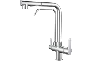 SJQKA 3 Way Kitchen Mixer Taps with Drinking Water Filter Tap, 3 Way Kitchen Tap with Pull Out Spray, Filter Tap for Under Sink Water Filter System (Chrome)