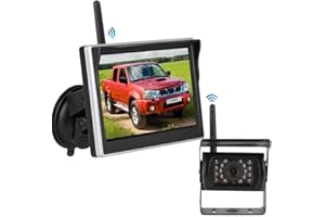 HUACANG Wireless Reversing Camera 5“ TFT LCD HD Rear View Monitor System for 12V-24V Trailers RVs Pickups Vans Trucks Motorhomes,18 IR LEDs Waterproof Night Vision Backup Reverse Camera